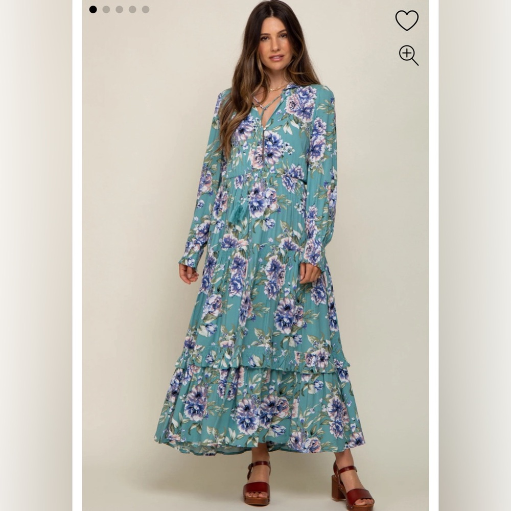 Jade Floral Smocked Ruffle Neck Maternity Maxi Dress